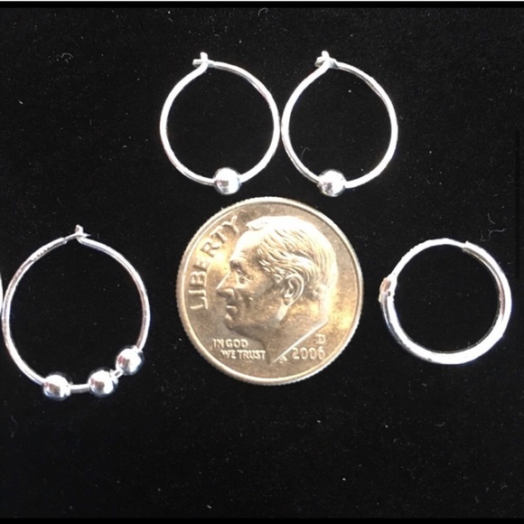 Sterling Silver Beaded Hoop Earrings Set of 3 NWT - Picture 10 of 13